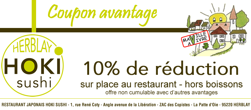 coupon de reduction HOKI SUSHI HERBLAY