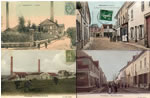 L'usine,  la rue Jule César et de la Gare (montage de 4 cartes postales)
